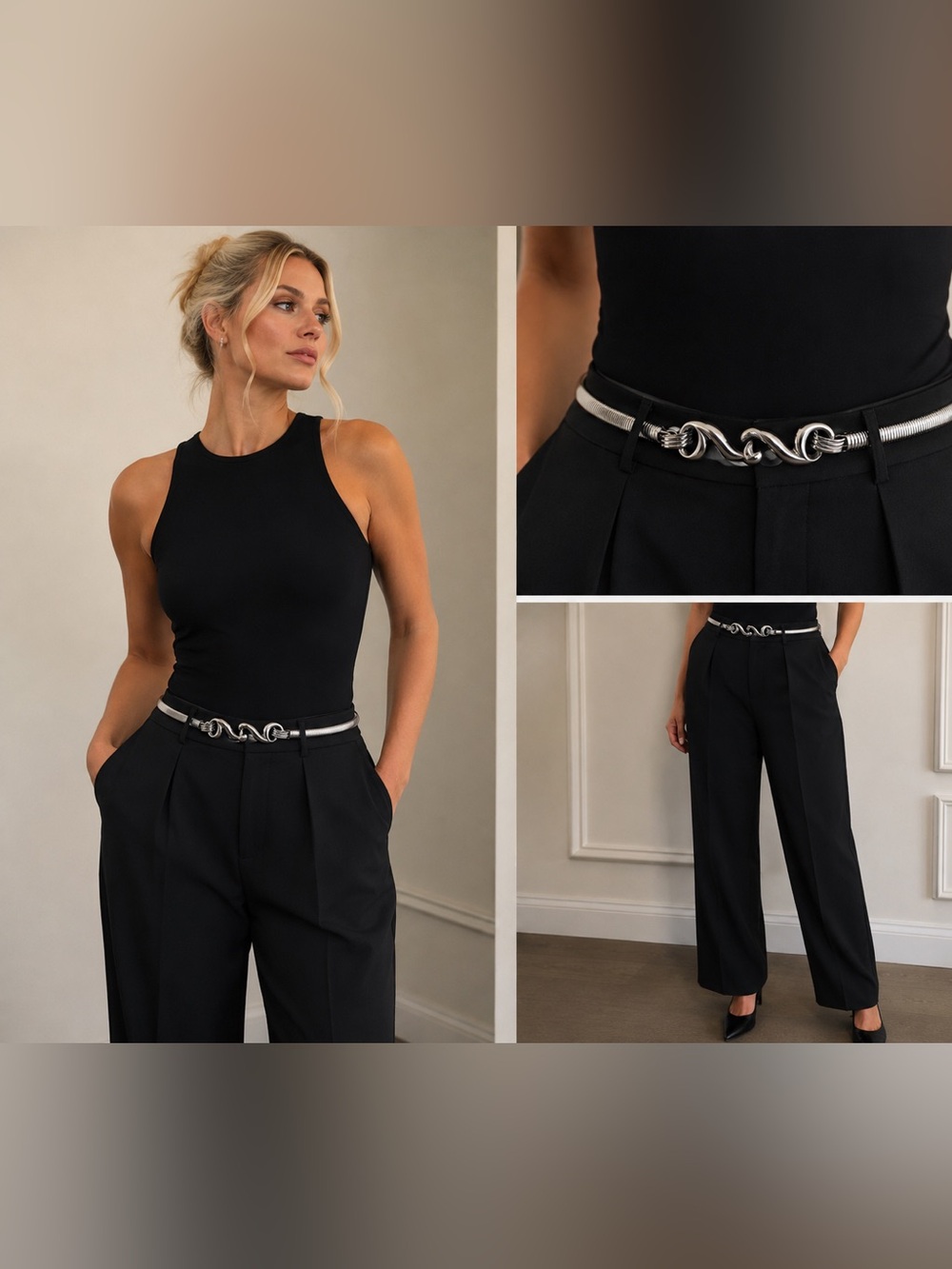 Sleek Silver Coloured Belt with Silver S Hooks Buckle With Stretch